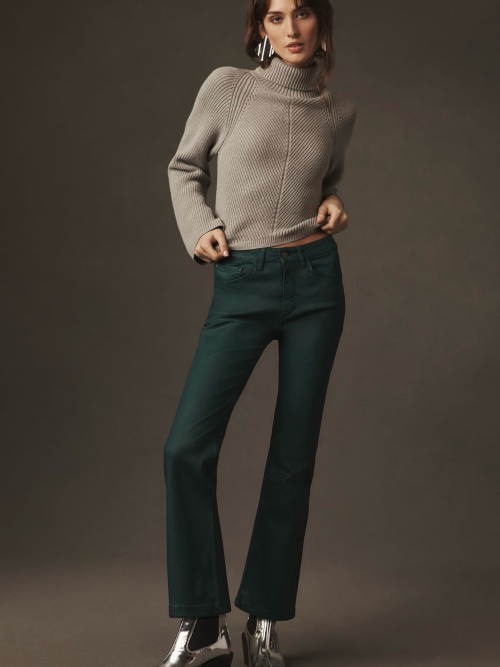 NWT Pilcro The Yaya Coated Mid-Rise Crop Flare Jeans (Anthropologie)